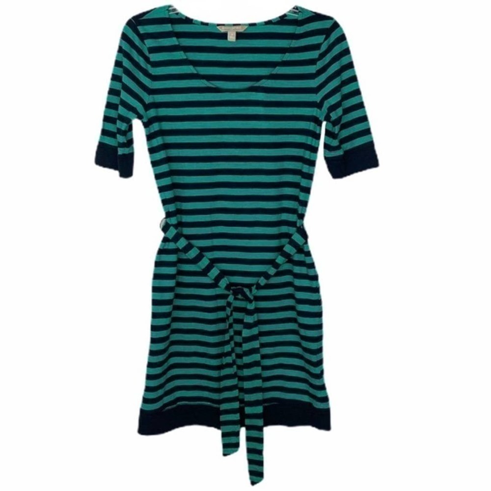 Banana Republic Factory Green & Navy Stripe Belted Dress Size Small